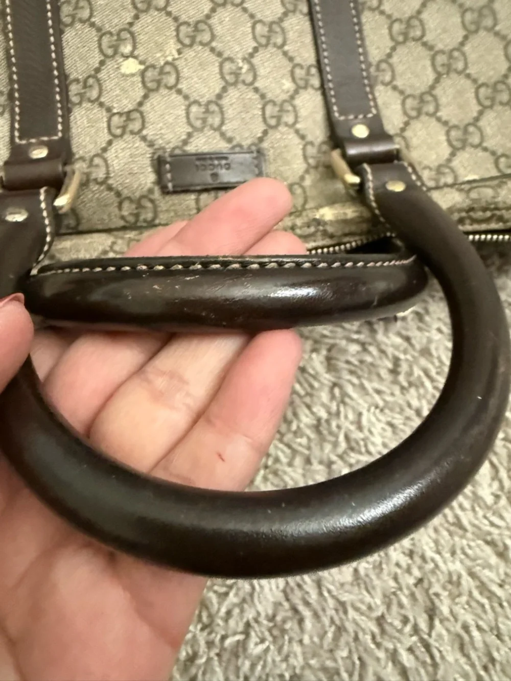 Gucci Beige Monogram Canvas Laptop Briefcase with Brown Trim